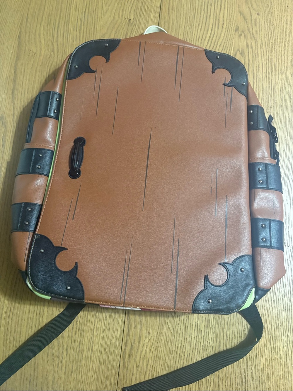 Brown Faux Leather Backpack with Black Accent Corners